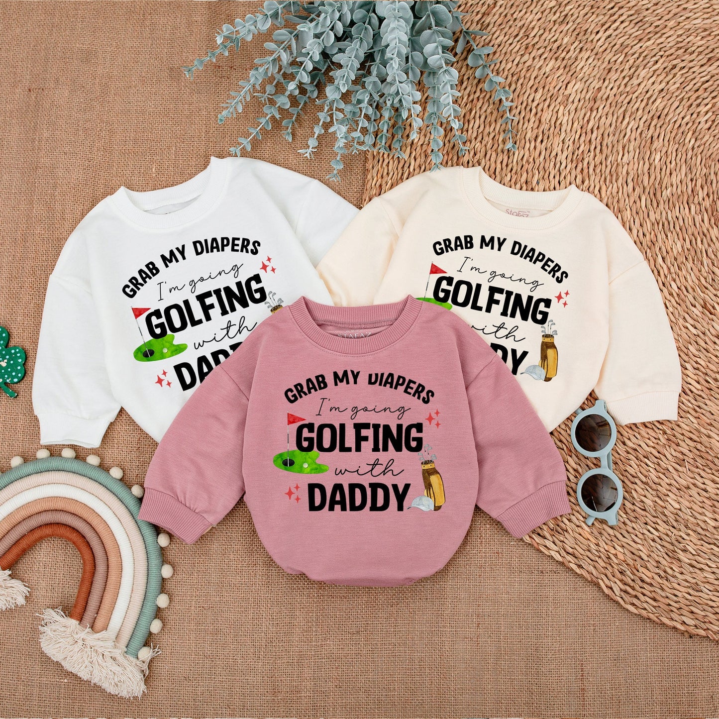 Grab My Diapers Golfing with Daddy Outfit Baby Boy Romper Set Cute Golf Baby Clothes Newborn Bodysuit Shower Gift Whimsical Father's Day Outfit 137