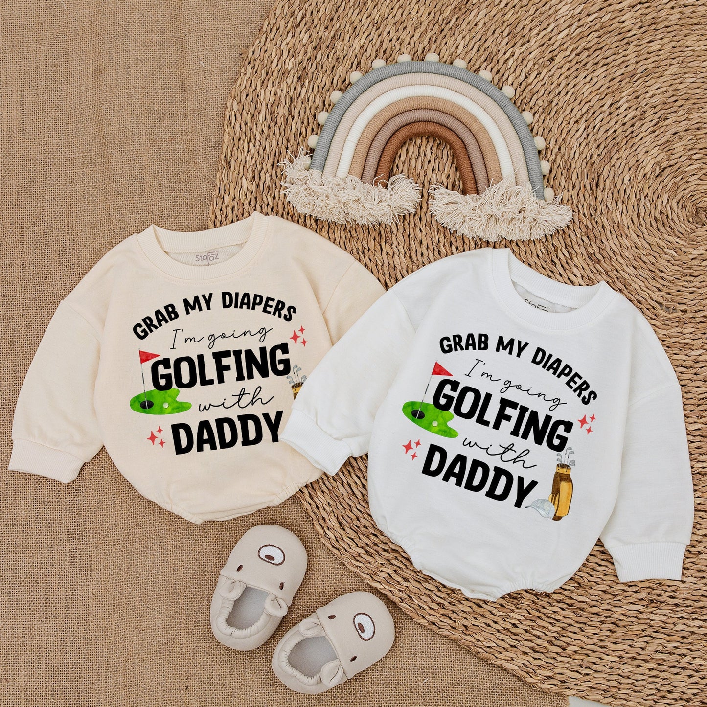 Grab My Diapers Golfing with Daddy Outfit Baby Boy Romper Set Cute Golf Baby Clothes Newborn Bodysuit Shower Gift Whimsical Father's Day Outfit 137
