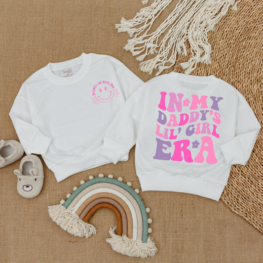 My Daddy's Lil Girl Era Retro Sweatshirt Pink Purple Funky Toddler Girl Outfit Daddy Daughter Matching Apparel Flower Smiley Peace Sign Gift