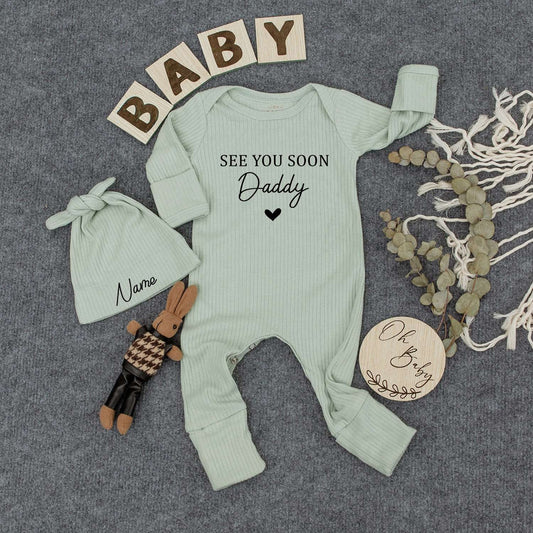 See You Soon Custom Announcement Baby Bodysuit & Hat Cute Newborn Outfit Personalized Pregnancy Reveal Grandma Grandpa Gift