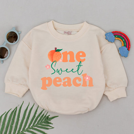 Sweet One Peach Birthday Romper, First Birthday Girl Outfit, Baby Bodysuit, Party Bubble Romper, Shower Gift, Cute 1st Birthday Outfit, Baby Girl (139)