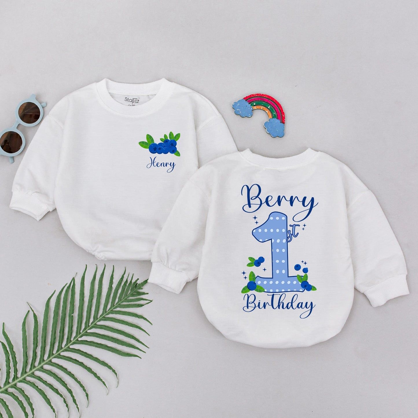 Berry Sweet 1st Birthday Romper | Blueberry Girl Outfit | First Birthday Baby Bodysuit | Custom Name Gift | Strawberry Party