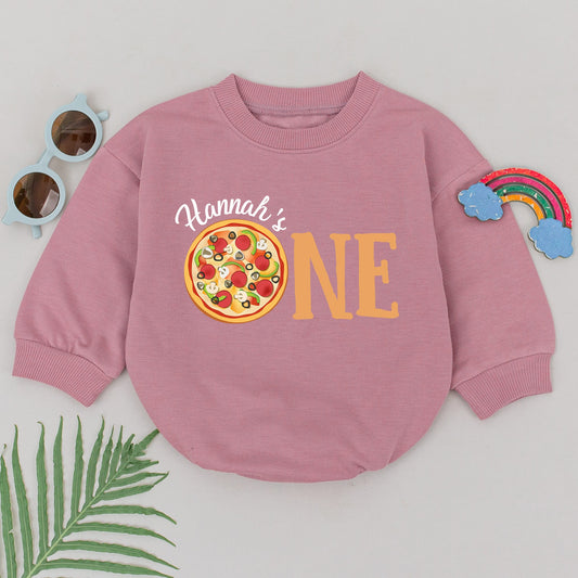 Pizza First Birthday Girl Romper - Pizza Party Bubble Bodysuit Outfit