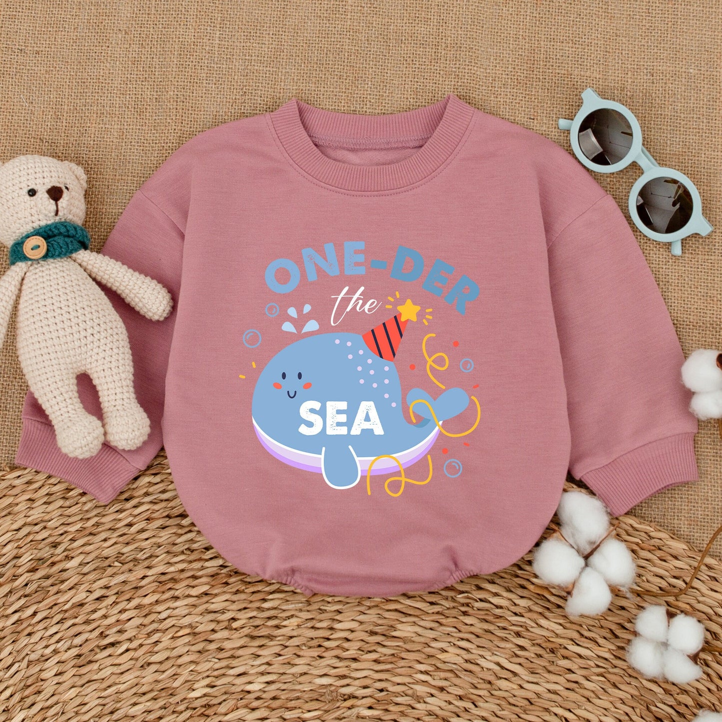 Oneder The Sea Whale Birthday Baby Bubble Romper Ocean Smash Cake Outfit Cheerful Cartoon Party Hat Design Baby Shower Gift