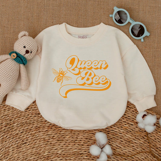 Matching Family Queen Bee Birthday Baby Romper Retro 70s Style Bubble Bodysuit First Bee Day Smash Cake Outfit Newborn Girl Gift