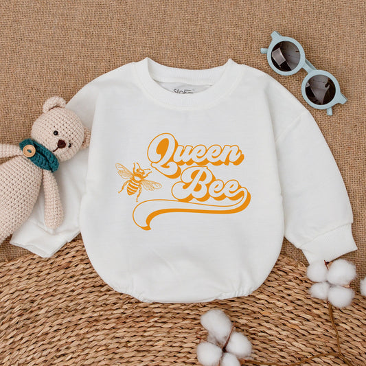 Matching Family Queen Bee Birthday Baby Romper Retro 70s Style Bubble Bodysuit First Bee Day Smash Cake Outfit Newborn Girl Gift