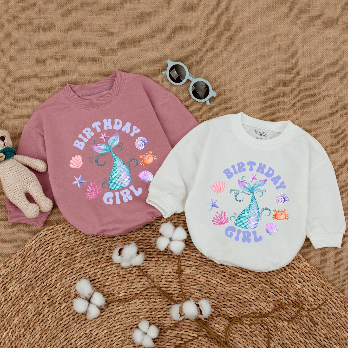 Custom Mermaid Tail Romper for Birthday Girl Adorable Under the Sea Outfit for First Birthday Smash Cake Party Cute Baby Girl Bodysuit