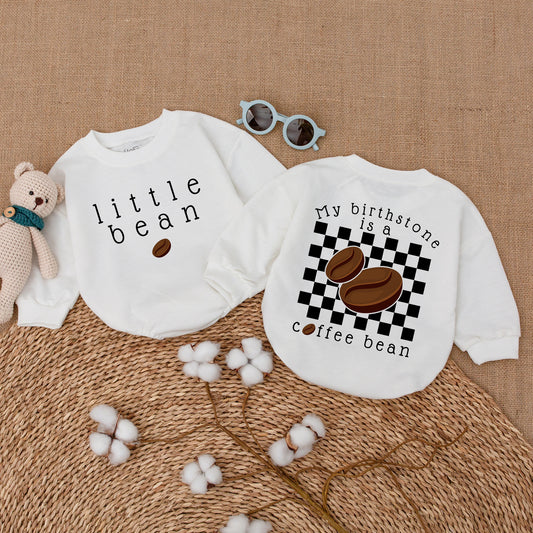 Little Bean Coffee Baby Bodysuit & My Birthstone Coffee Bean Romper Set Minimalist Newborn Unisex Baby Outfit with Checkered Print