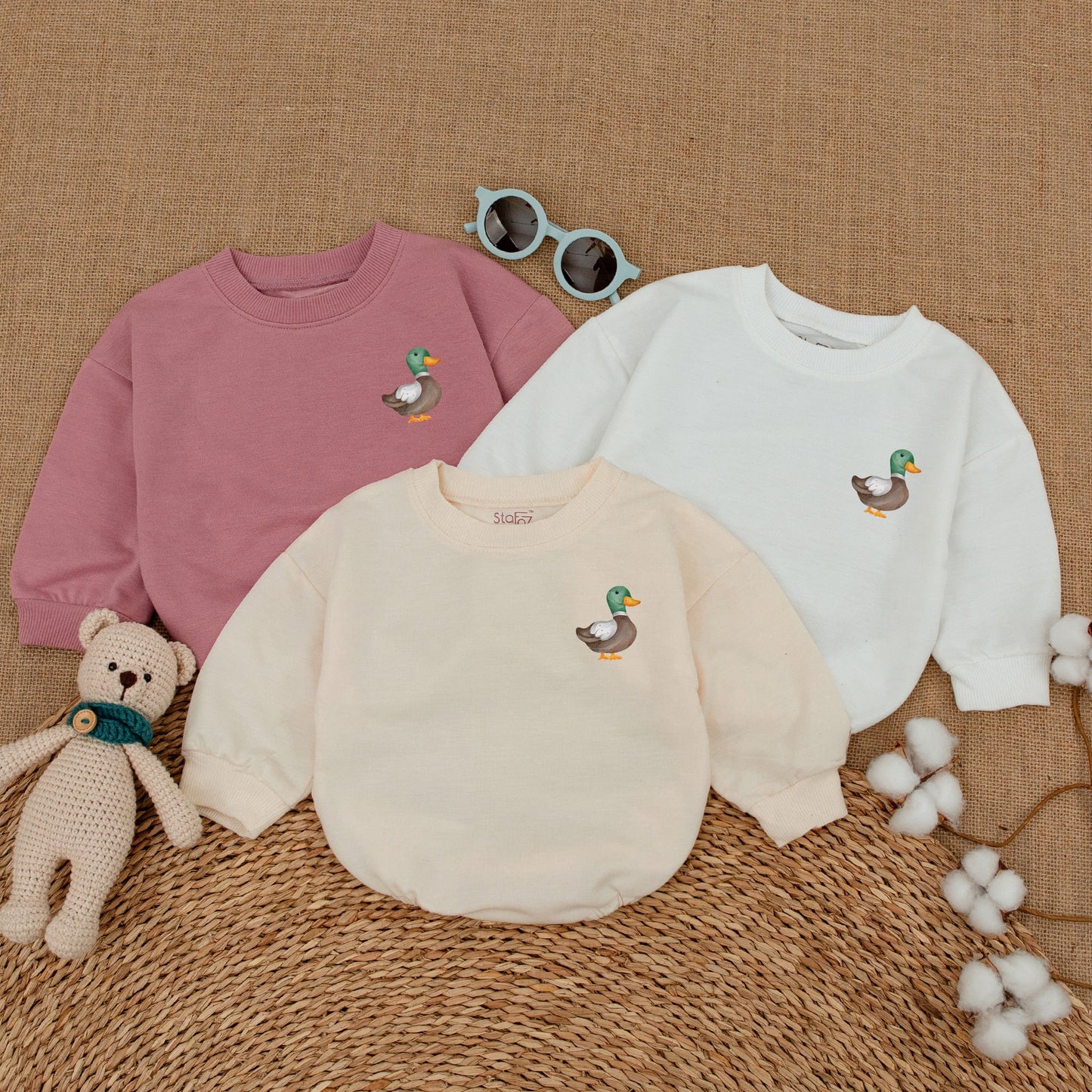 Duck Around and Find Out Funny Baby Romper Bodysuit Whimsical Duckling Infant Outfit Trending Animal Design Brown Green Orange Gift