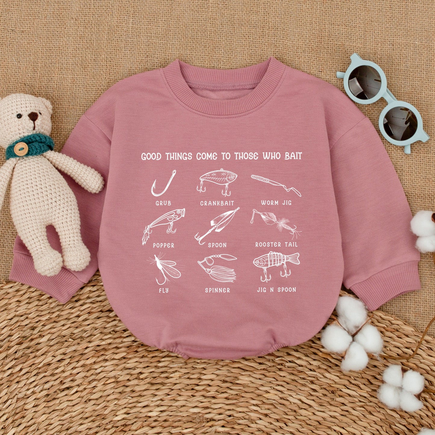 Good Things Come To Those Who Bait Baby Romper Fishing Lure Graphic Bodysuit Newborn Infant Boy Girl Cute Angler Outfit Shower Gift