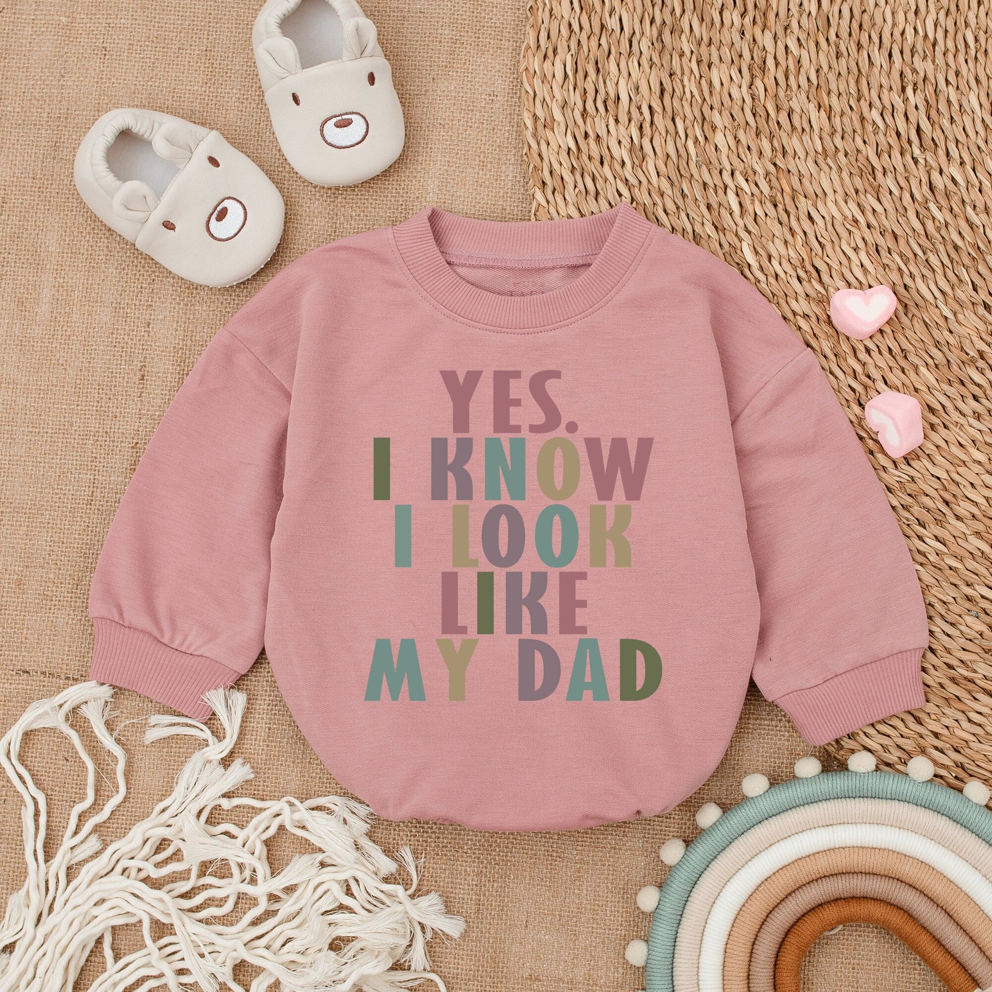 Yes I Know I Look Like My Dad Romper Bodysuit for Baby Girl Boy Modern Playful Funny Daddy & Me Shower Gift Outfit Soft Cotton