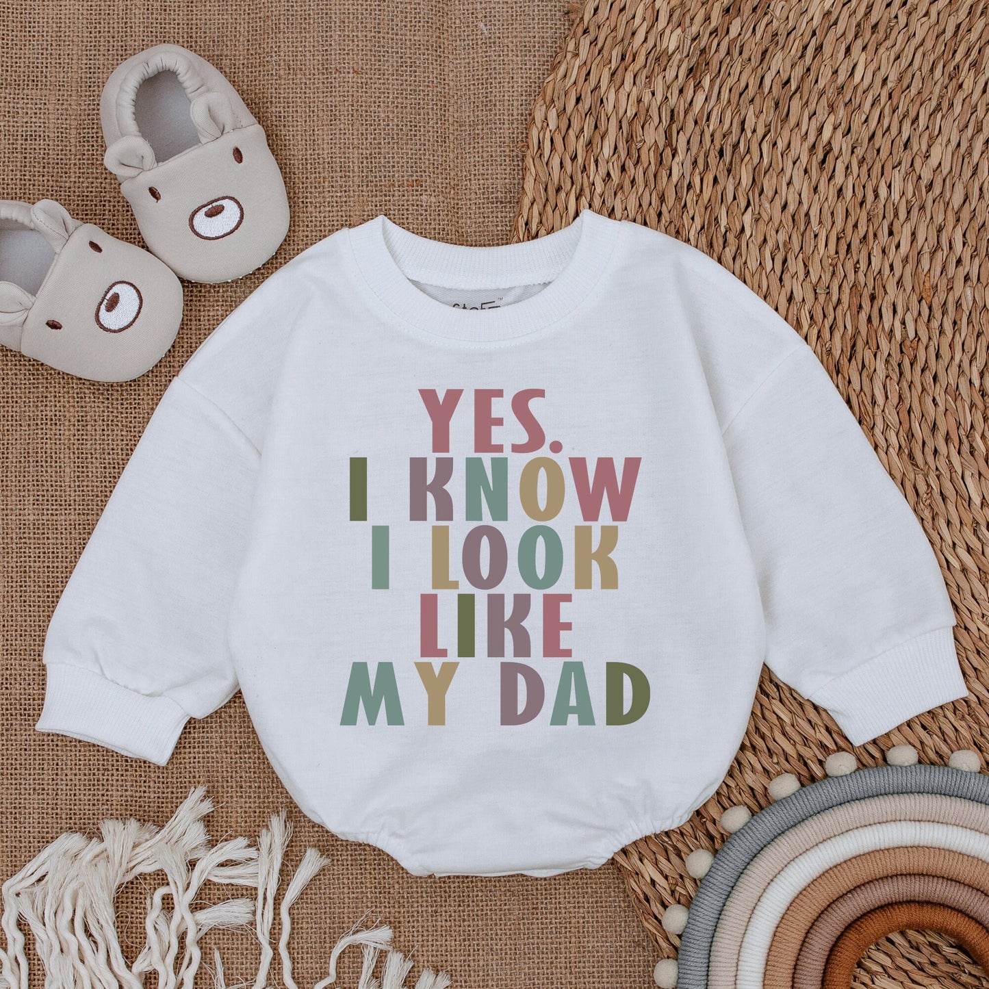 Yes I Know I Look Like My Dad Romper Bodysuit for Baby Girl Boy Modern Playful Funny Daddy & Me Shower Gift Outfit Soft Cotton