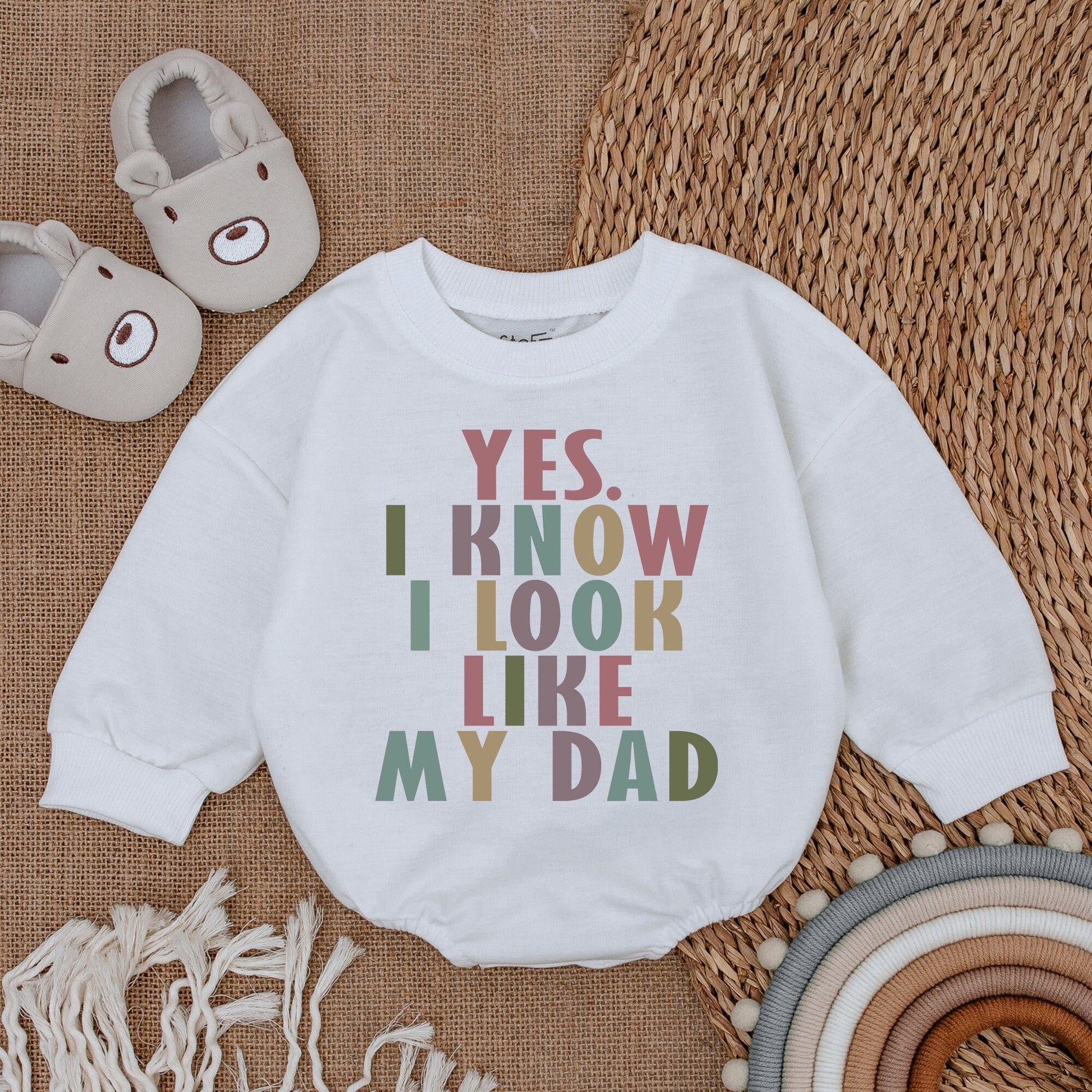 Yes I Know I Look Like My Dad Romper Bodysuit for Baby Girl Boy Modern Playful Funny Daddy & Me Shower Gift Outfit Soft Cotton