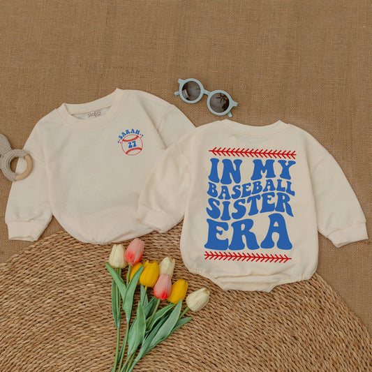 Personalized Baseball Sister Era Baby Romper - Girl Baseball Outfit