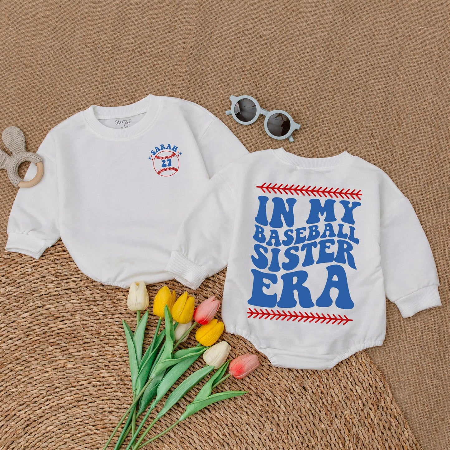 Personalized Baseball Sister Era Baby Romper - Girl Baseball Outfit