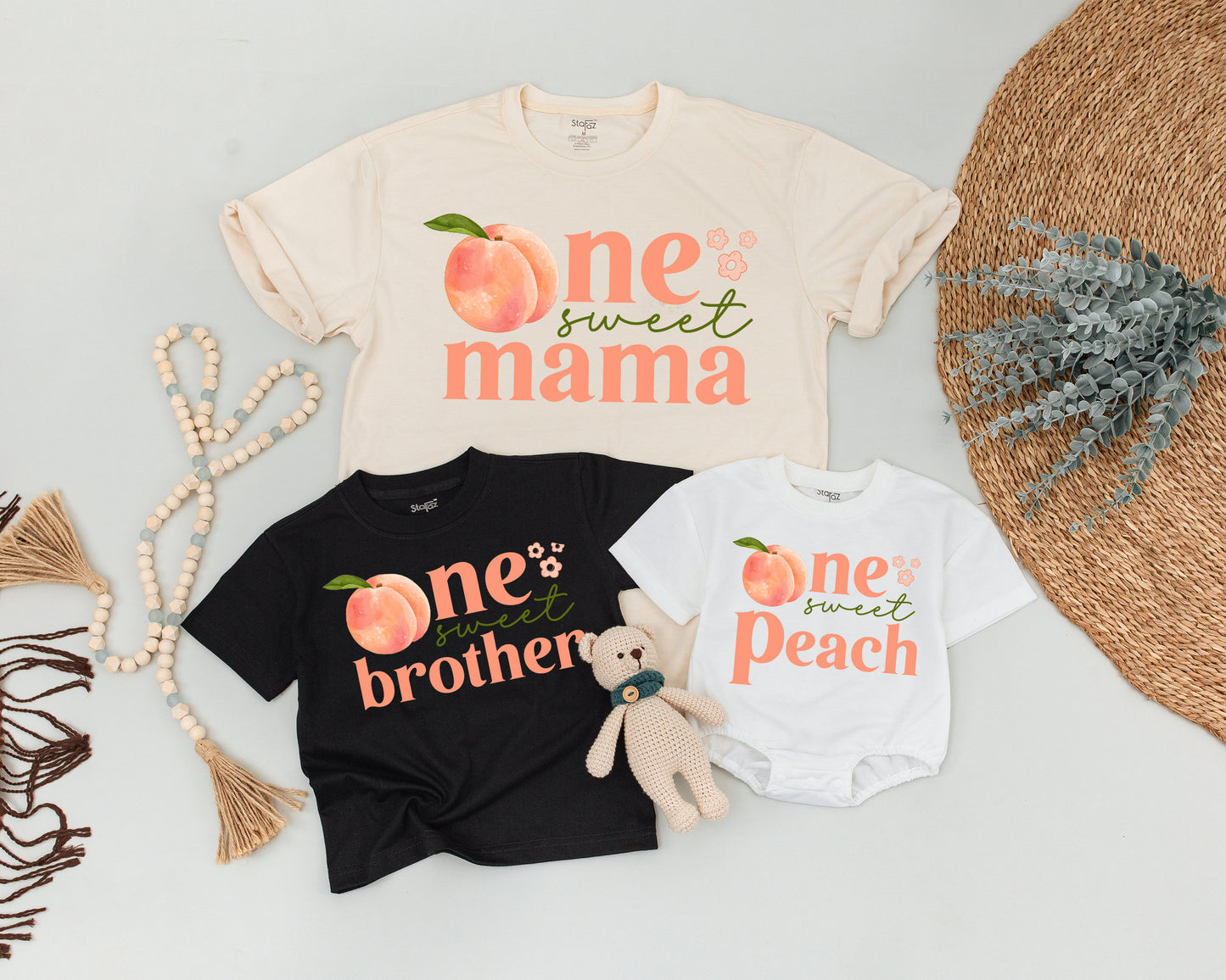 One Sweet Peach Personalized Birthday Shirt Matching Family Outfit First 1st Baby Girl Whimsical Watercolor Design Summer Cake Smash