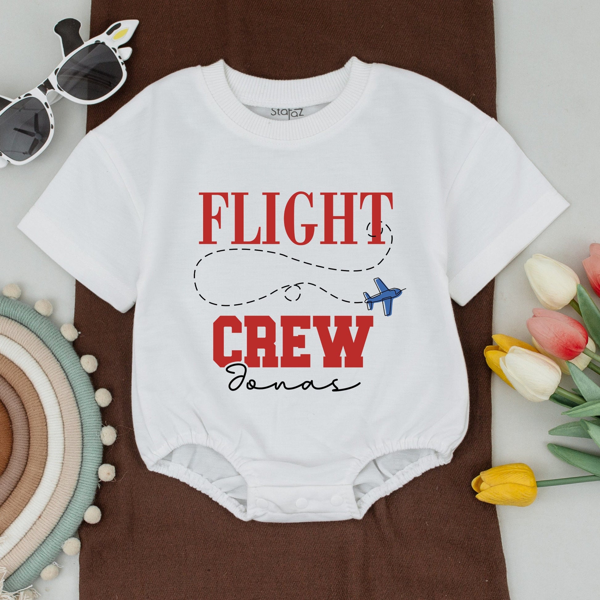 Personalized Flight Crew Family Birthday Shirts First Birthday Outfits Red Airplane Design Soft Cotton Baby Bodysuit Time Flew By Gift