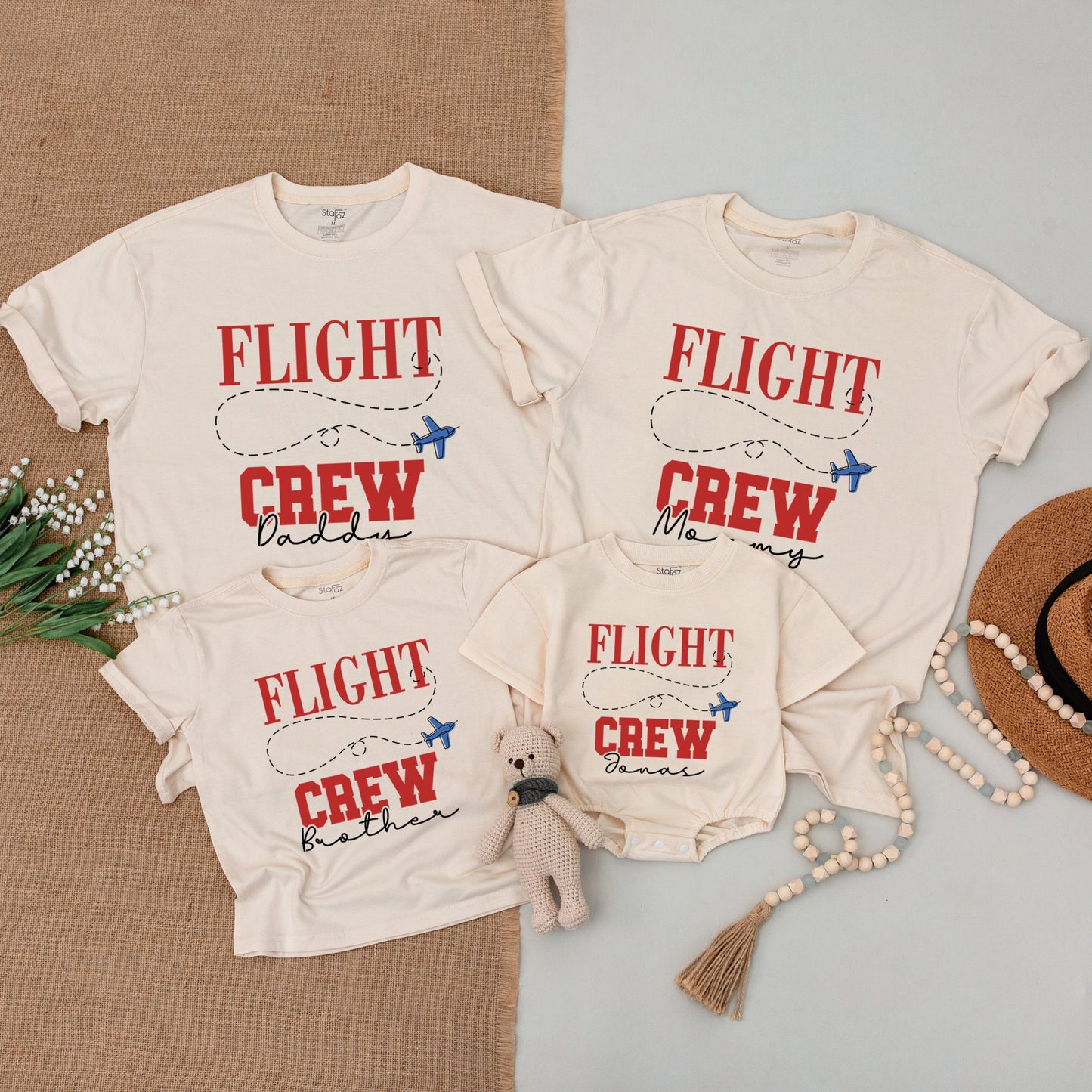 Personalized Flight Crew Family Birthday Shirts First Birthday Outfits Red Airplane Design Soft Cotton Baby Bodysuit Time Flew By Gift