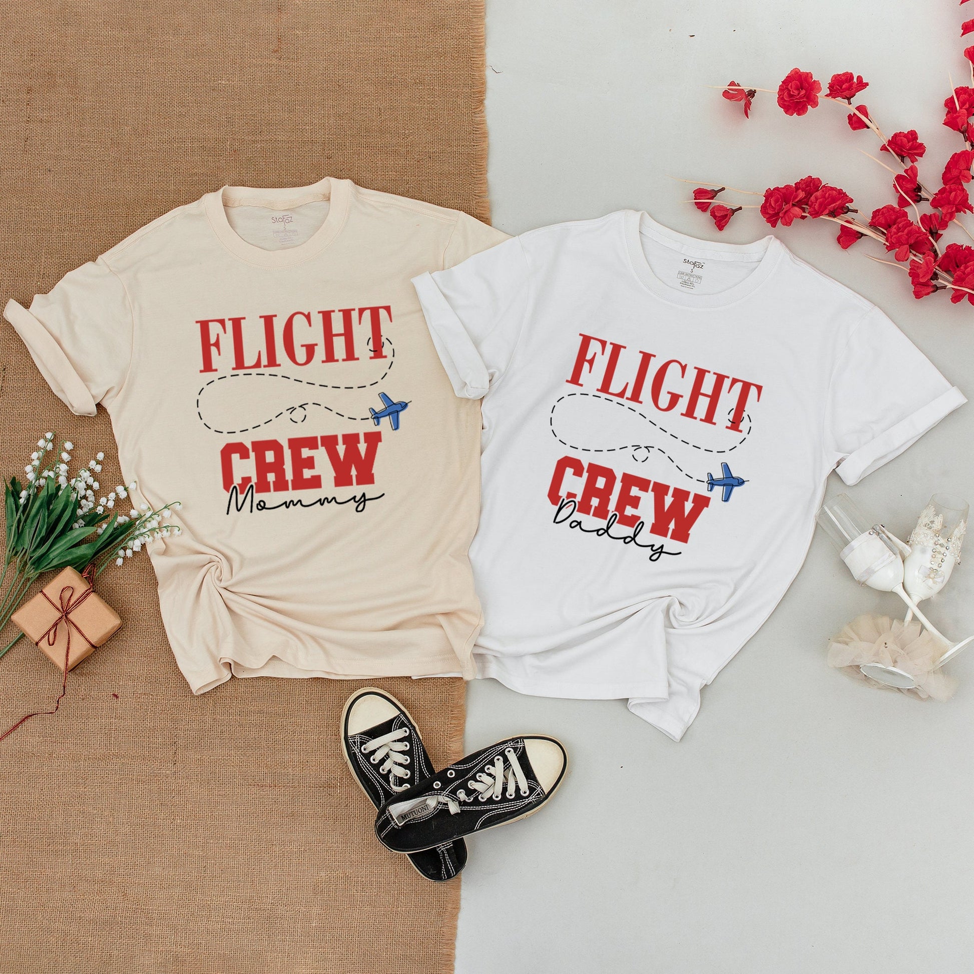 Personalized Flight Crew Family Birthday Shirts First Birthday Outfits Red Airplane Design Soft Cotton Baby Bodysuit Time Flew By Gift
