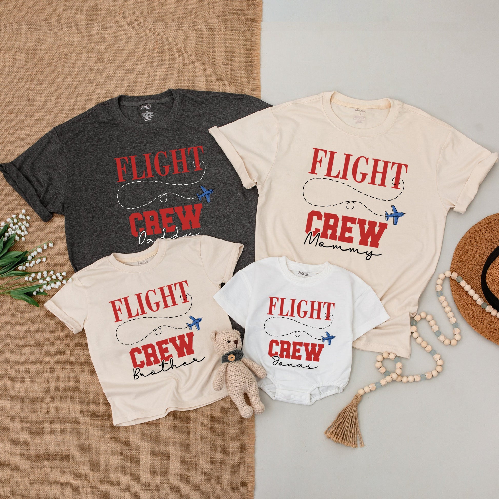 Personalized Flight Crew Family Birthday Shirts First Birthday Outfits Red Airplane Design Soft Cotton Baby Bodysuit Time Flew By Gift
