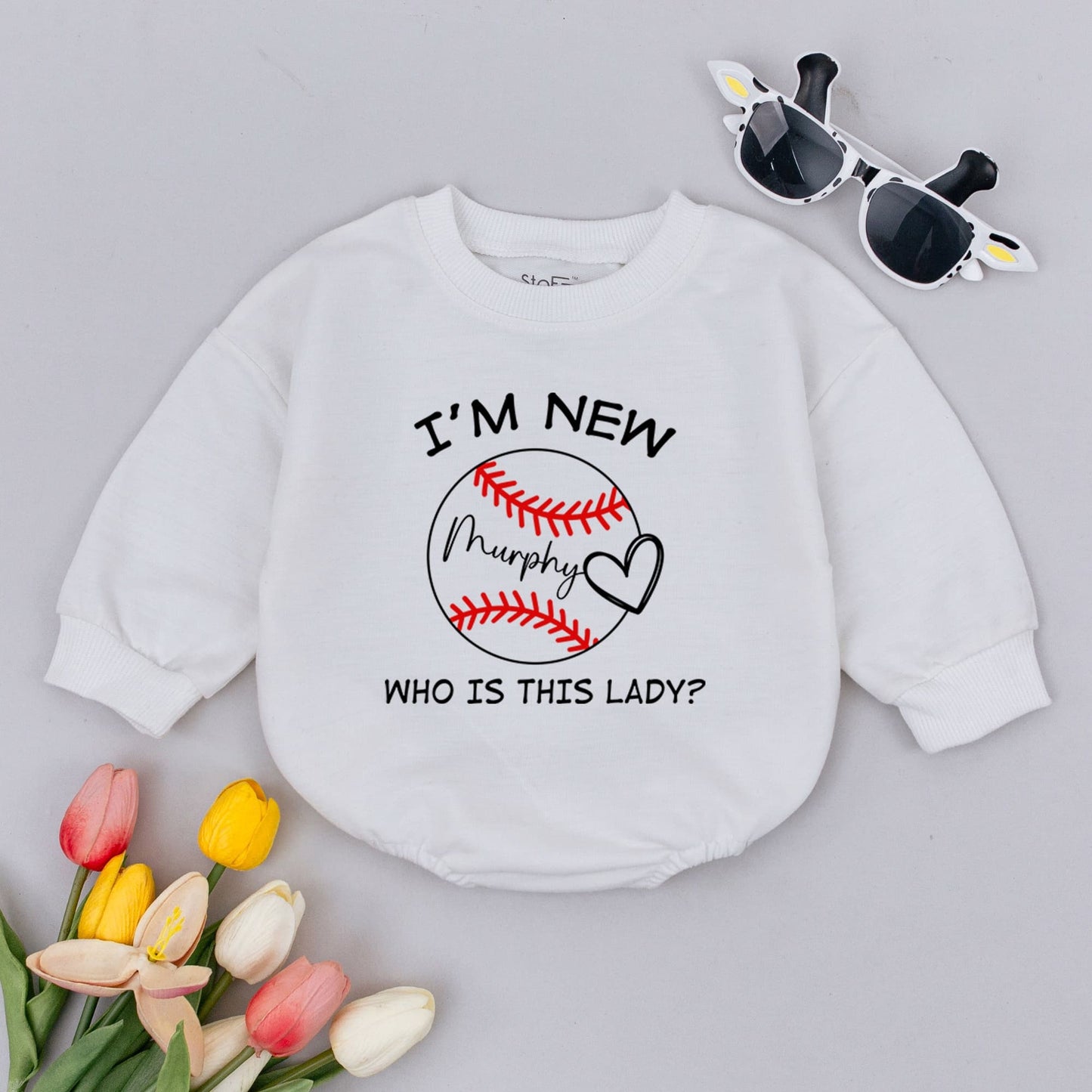Baseball Baby Romper Funny 'I'M NEW' Murphy 'WHO IS THIS LADY?' Print Game Day Bodysuit Infant Pregnancy Reveal Sporty Outfit Gift