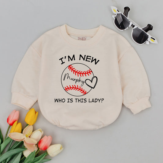 Baseball Baby Romper Funny 'I'M NEW' Murphy 'WHO IS THIS LADY?' Print Game Day Bodysuit Infant Pregnancy Reveal Sporty Outfit Gift