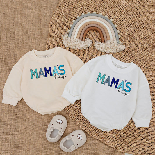My Mama's Boy Era Romper Blue Tones Baby Bodysuit Modern Playful Infant Outfit New Mom Gift for Baby Shower Coming Home