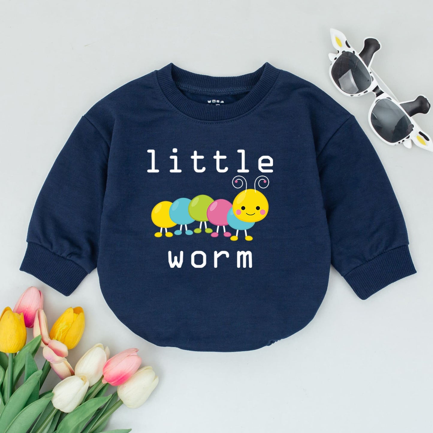Little Worm Colorful Baby Romper Playful Cartoon Animal Bodysuit Minimalist Yellow Blue Green Pink Segmented Infant Gift Cute Soft Cotton