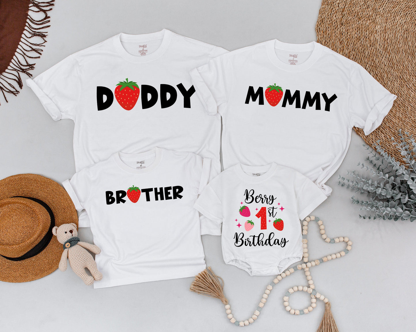 Berry First Birthday Family Matching Shirts Daddy Mommy Brother Sweet One Strawberry Celebration Outfit
