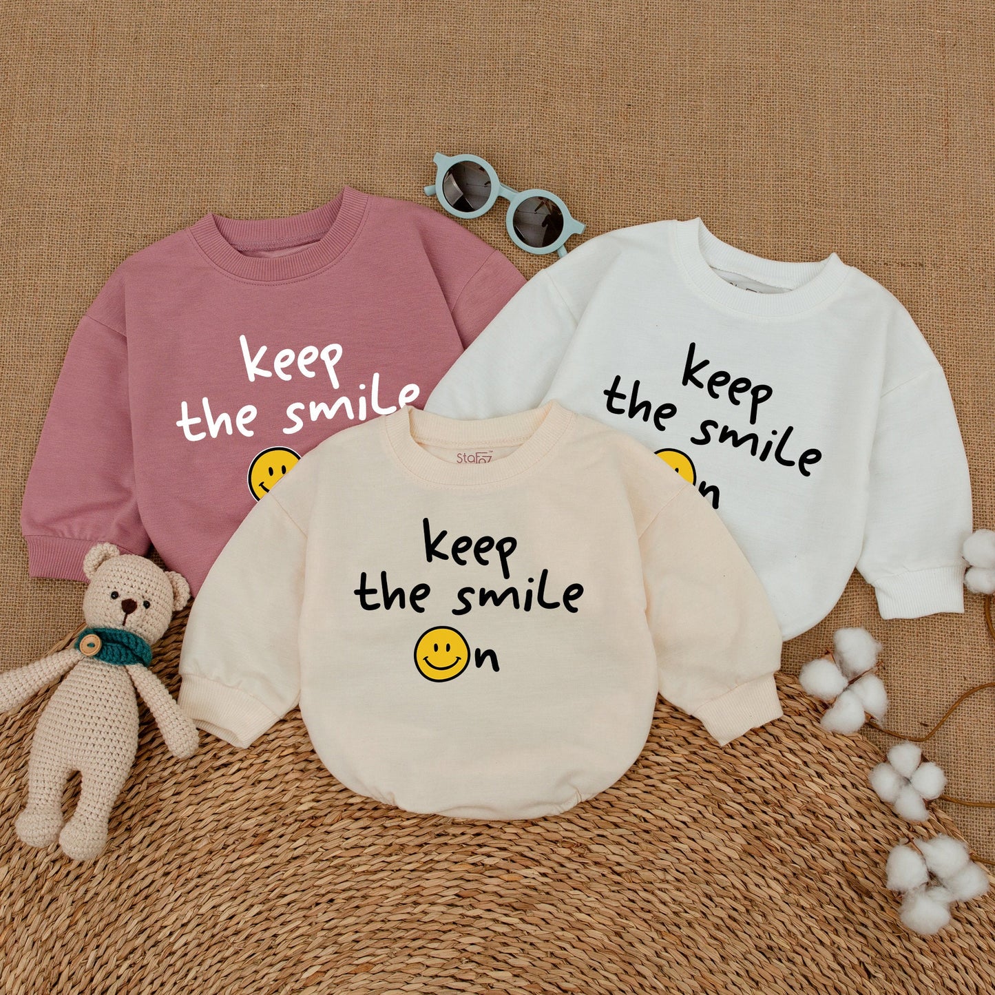 Keep The Smile On Baby Bodysuit Smiley Face Bubble Romper Unisex Newborn Toddler One Piece Happy Face Outfit for Baby Shower Gift Casual Wear
