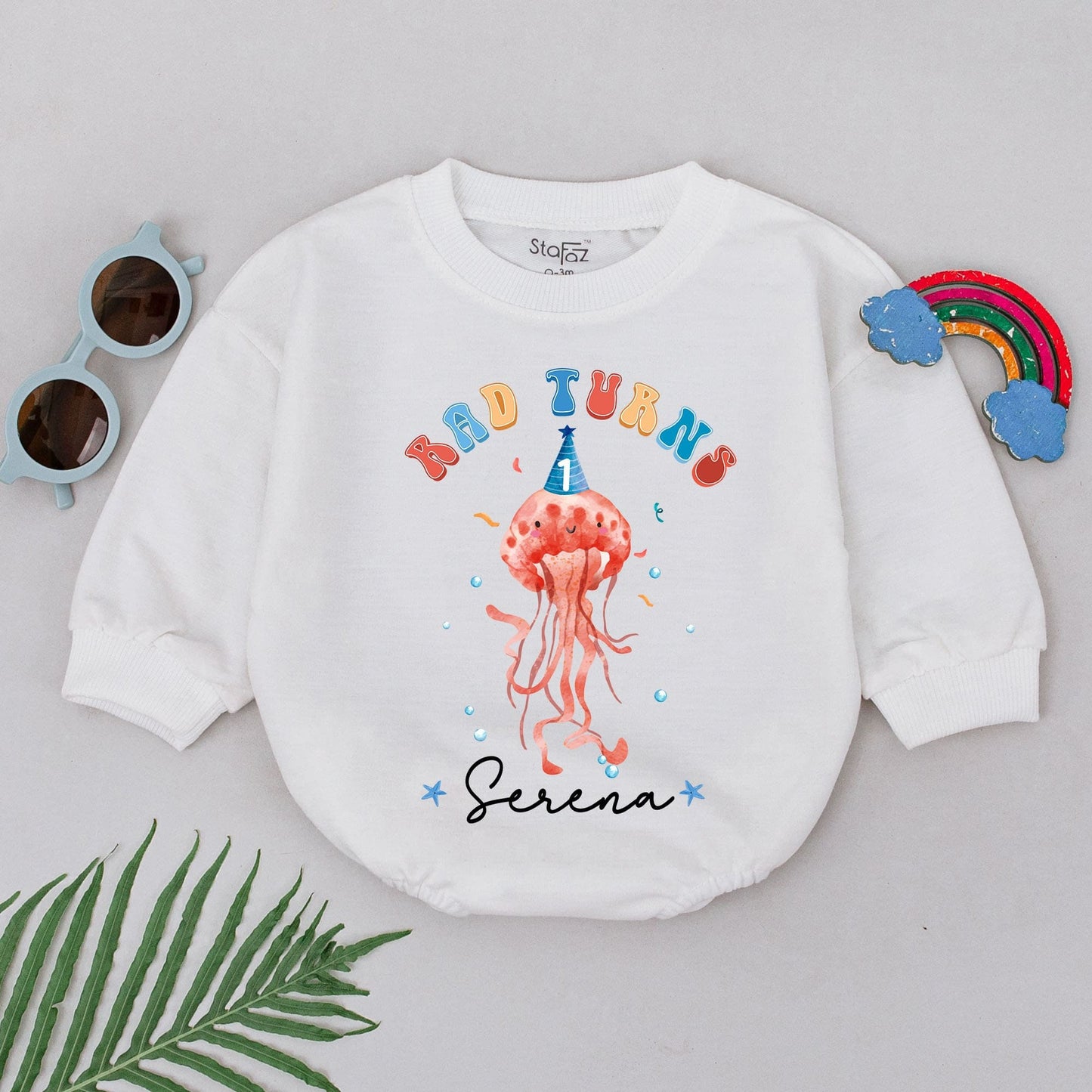 Rad Turns One Romper Under the Sea First Birthday Outfit Cute Sea Creature Theme Natural Birthday Gift for Baby Boy or Girl