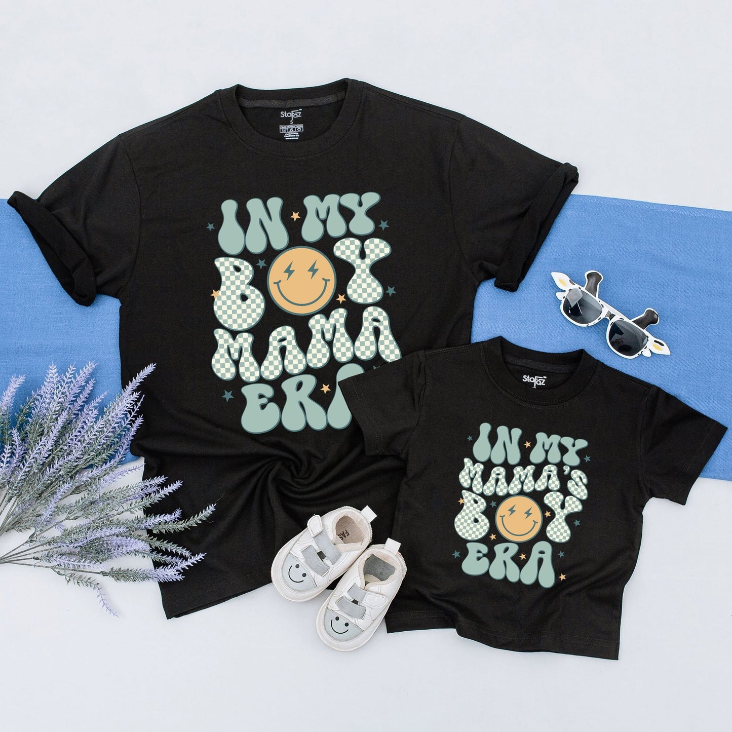 Matching Retro In My Boy Mama Era Shirt with Mamas Boy Era Design, Playful Checkerboard Mama Tee Lightning Star Vintage Gift New Boy Mama