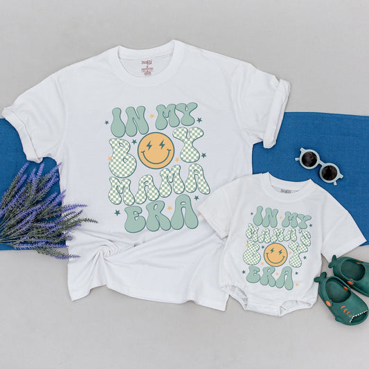 Matching Retro In My Boy Mama Era Shirt with Mamas Boy Era Design, Playful Checkerboard Mama Tee Lightning Star Vintage Gift New Boy Mama