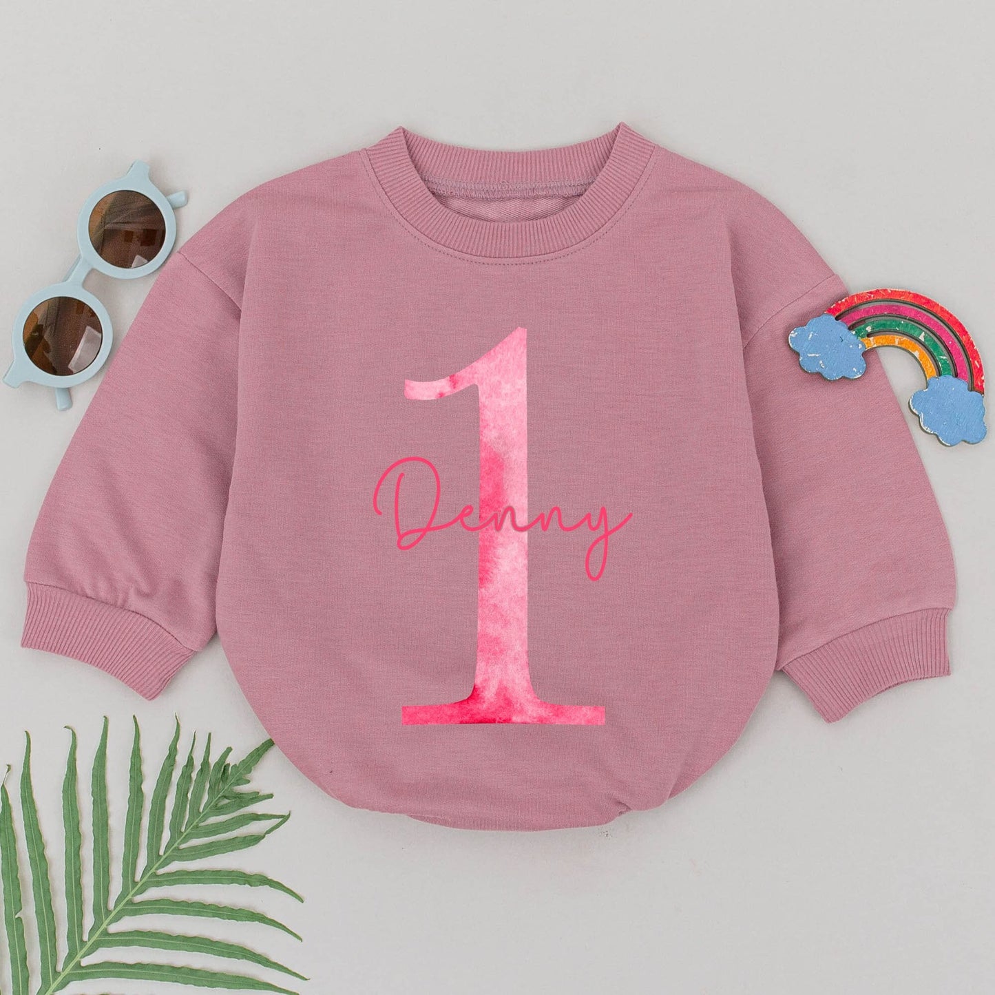 Personalized Pink Watercolor First Birthday Romper Girl Baby Outfit Custom Name 1st Celebration Bodysuit Soft Bubble Gift
