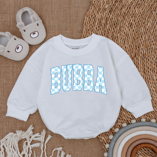 Bubba Baby Romper with Collegiate Light Blue Checkered Pattern Design for Baby Boy Newborn Outfit Playful Sporty Shower Gift Modern Eye-catching Bodysuit