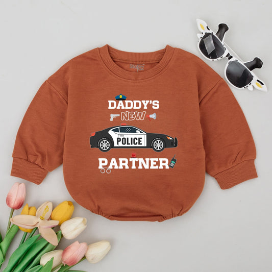 Daddy's New Partner Baby Romper: Future Policeman Outfit, Police Car Design, Father's Day Gift, Playful Cop Graphics, Cute & Comfy 100% Cotton, Black/Red/White