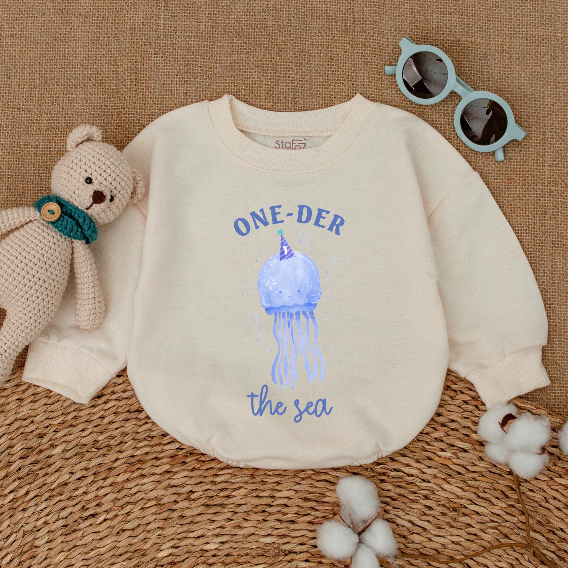 Jellyfish Birthday Romper Oneder The Sea Outfit Girl Baby First Birthday Party Clothes Ocean Bubble Bodysuit Smash Cake Outfit Under The Sea Gender Neutral