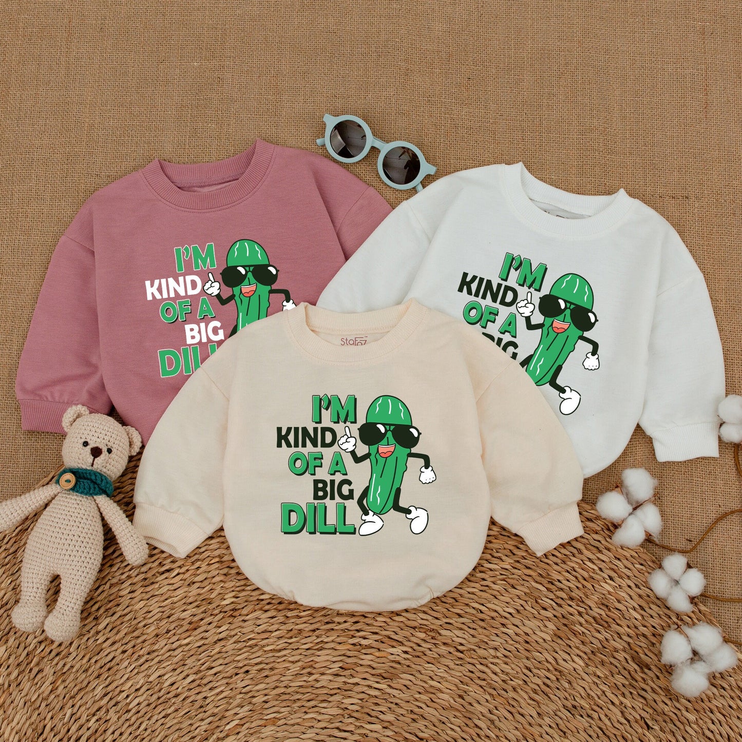 Big Dill Baby Bodysuit Funny Pickle Romper with Sunglasses Cool Vegan Baby Clothes Cute Infant Outfit Great Baby Shower Gift - Super Soft Cotton 139