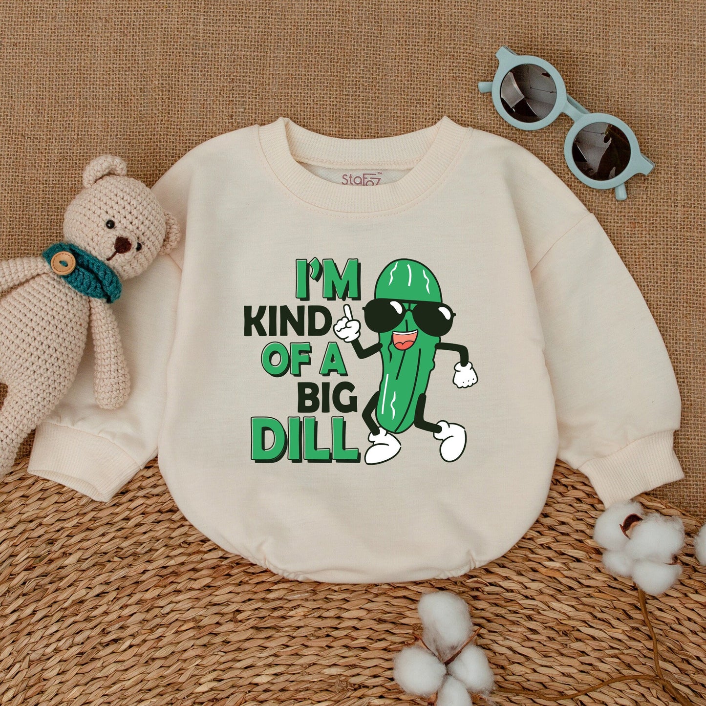 Big Dill Baby Bodysuit Funny Pickle Romper with Sunglasses Cool Vegan Baby Clothes Cute Infant Outfit Great Baby Shower Gift - Super Soft Cotton 139
