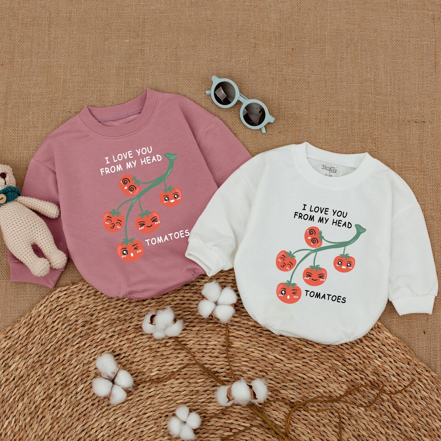 I Love You From My Head Tomatoes Romper Baby Girl, Funny Vegan Bodysuit, Cute Tomato Graphic Outfit, Baby Shower Gift, Bubble Romper, Vegetable