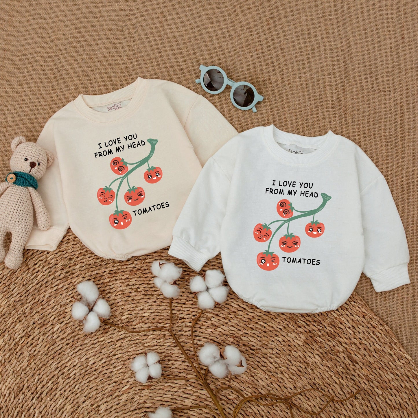 I Love You From My Head Tomatoes Romper Baby Girl, Funny Vegan Bodysuit, Cute Tomato Graphic Outfit, Baby Shower Gift, Bubble Romper, Vegetable