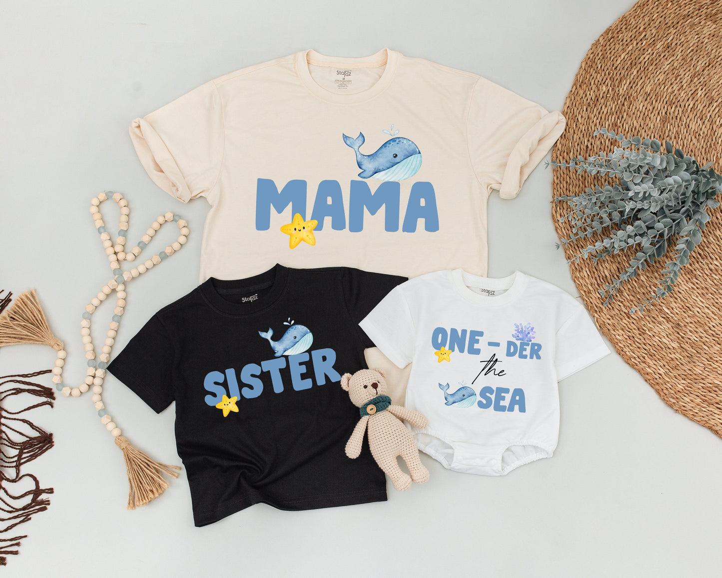 Whale "One-der the Sea" Birthday Shirt Cute Ocean Animals Family Matching Outfit for Boys First Birthday Celebration
