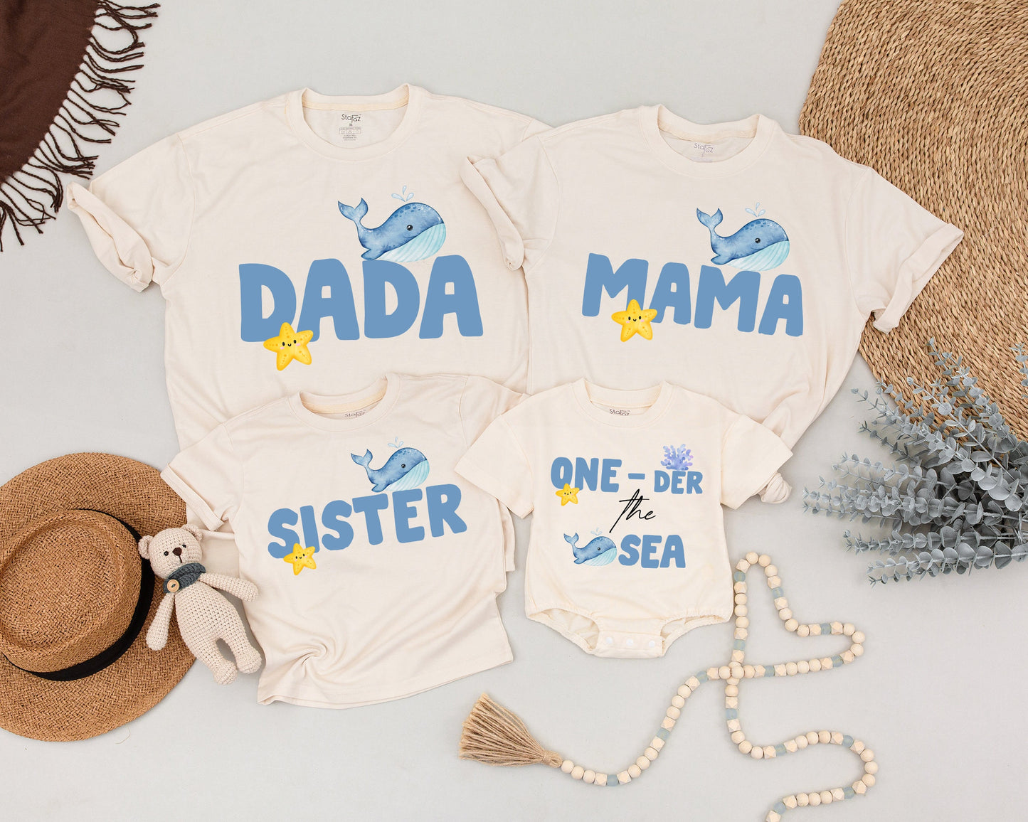 Whale "One-der the Sea" Birthday Shirt Cute Ocean Animals Family Matching Outfit for Boys First Birthday Celebration