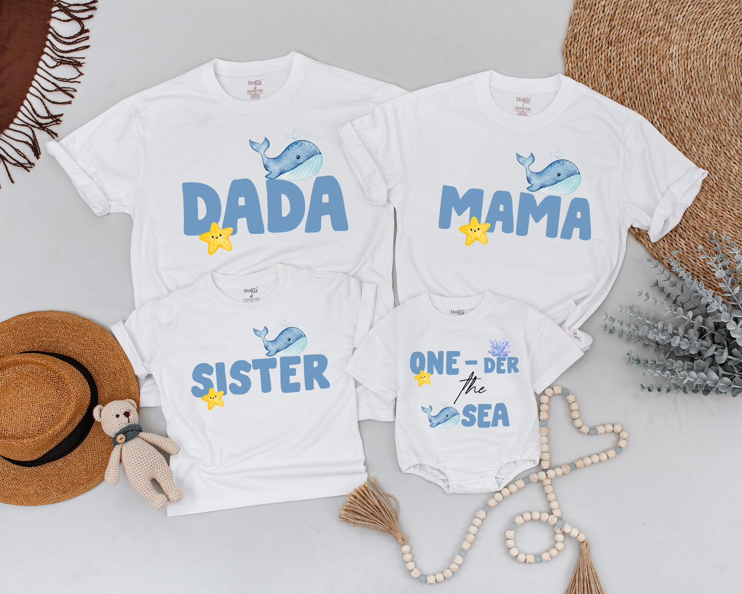 Whale "One-der the Sea" Birthday Shirt Cute Ocean Animals Family Matching Outfit for Boys First Birthday Celebration