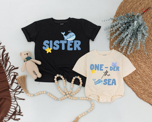 Whale "One-der the Sea" Birthday Shirt Cute Ocean Animals Family Matching Outfit for Boys First Birthday Celebration