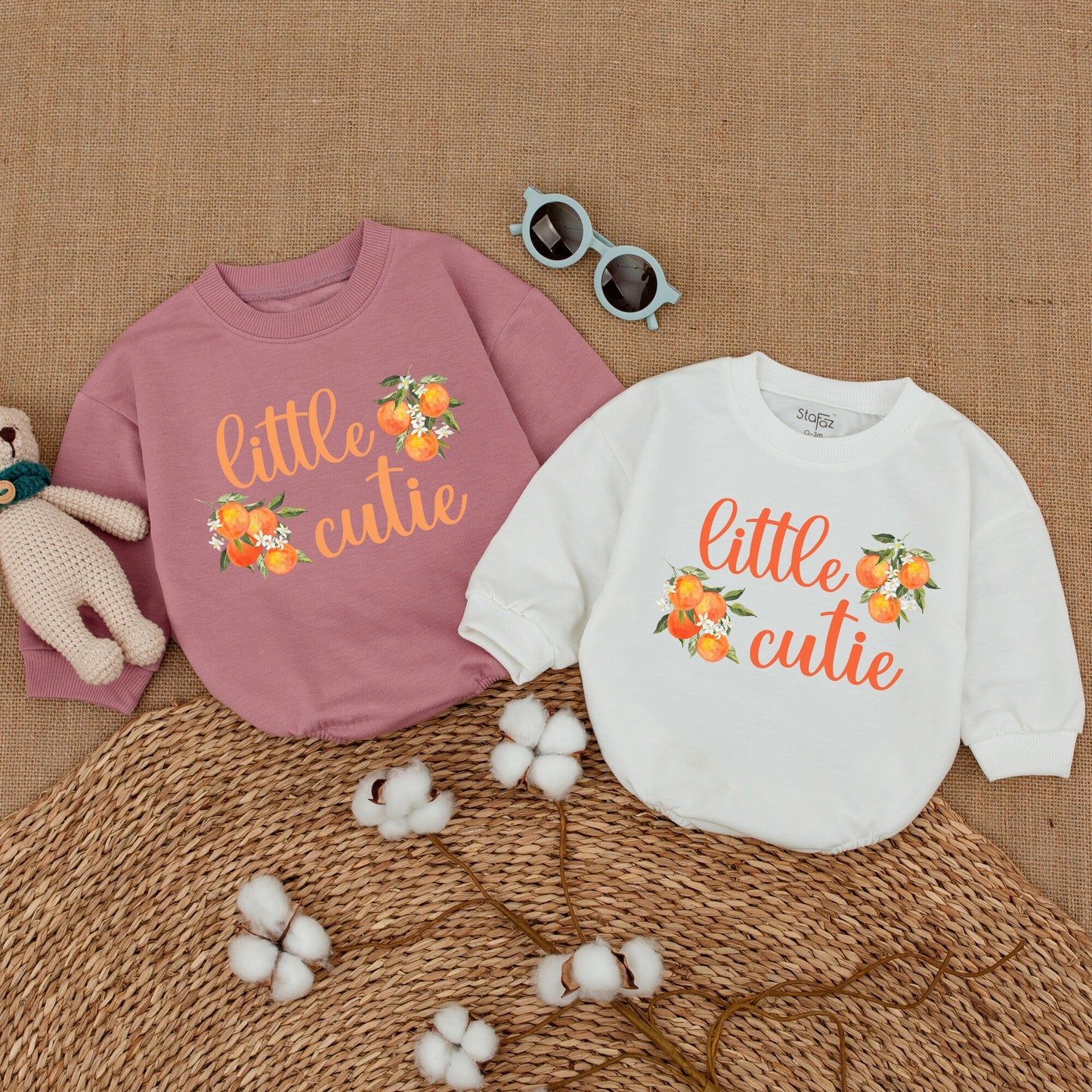 Little Cutie Baby Romper Orange Blossom Bodysuit Sweet Citrus Print Baby Girl Outfit Fresh Botanical Gift Baby Shower Shower Gift