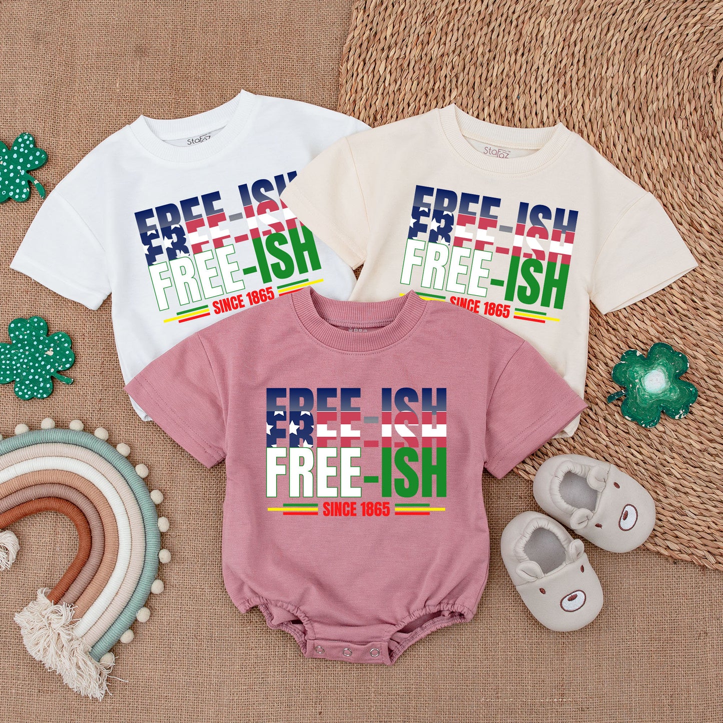 Free-ish Since 1865 Baby Romper - Juneteenth Freedom Day Bodysuit Patriotic Outfit, Stars & Stripes Baby Girl Gift, Black History Romper (139 chars)