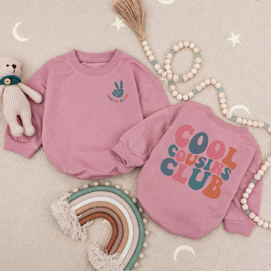 Cool Cousins Club Shirt Peace Sign Cousin Crew Bubble Romper Vintage Teal Peach Family Reunion Newborn Gift