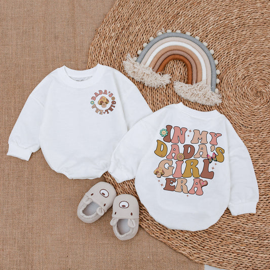 Daddy's Girl Era Baby Romper Retro Mushroom Pink Floral Vintage Whimsical Hearts Stars Butterflies Outfit Comfortable Gift