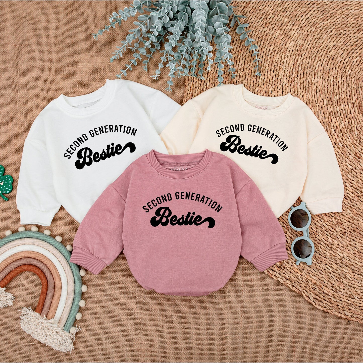 Second Generation Besties Romper Baby Matching Best Friend Outfits for Baby Shower Gift Announcement Cotton Comfortable